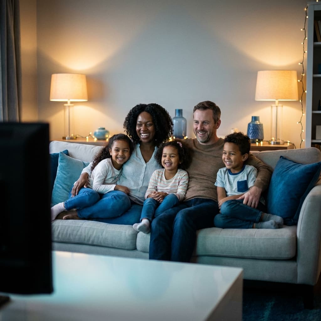 Happy family watching TV